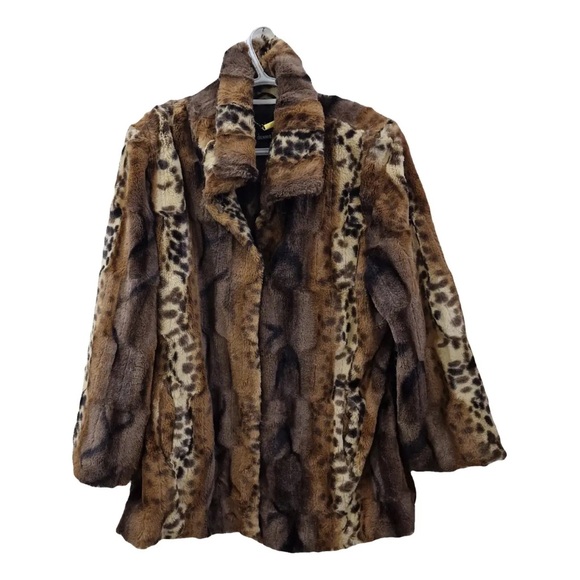 dennis basso Jackets & Blazers - Dennis Basso Brown Leopard Faux Fur Jacket
